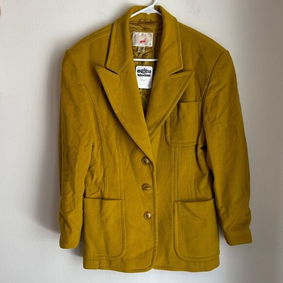 Mondi Vintage 80’s cashmere wool peacoat Mustard coat jacket size 40 US 10 GUC - Picture 1 of 16